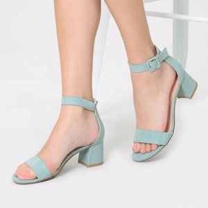 Shein NEW Size 8.5 Ankle Strap Low Block Heel Sandals Mint/Light Blue